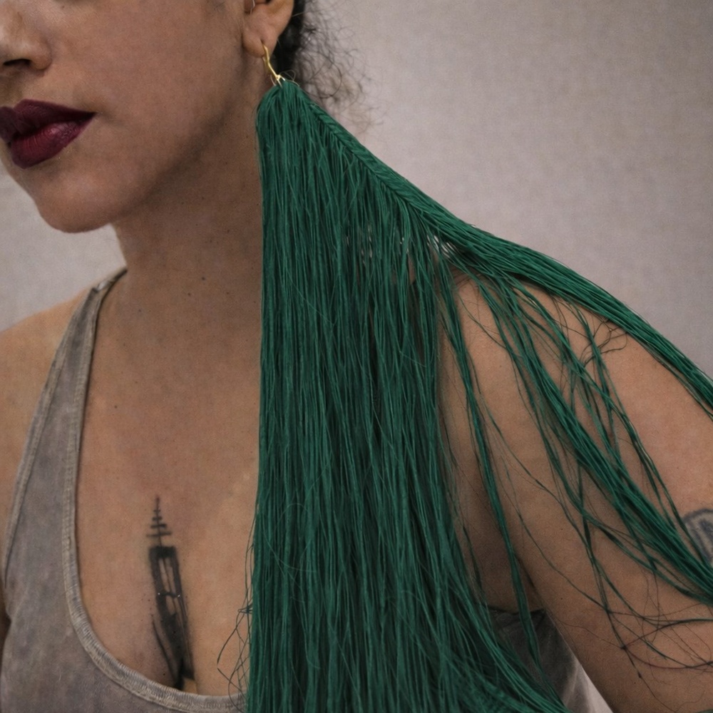 Hunter Green Fringe Tassel Handmade earrings